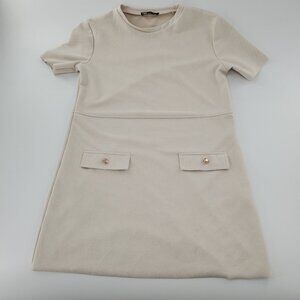 Zara Creamy Short Sleeve Woman's‎ Short Dress Size S Polyester 95%
